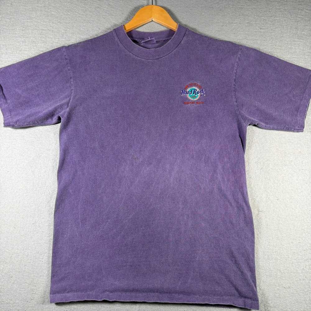 Vintage Hard Rock Cafe Newport Beach T-Shirt Mens Medium Purple Made in USA 90s